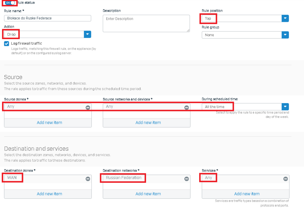 Blokování odchozí komunikace do Ruské federace - firewall pravidlo